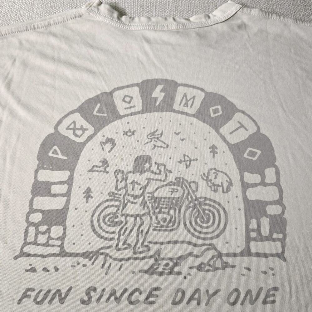 P&co Fun Since Day One Heavyweight Cream Skull Motorcycle T-Shirt Size XXL Mens
